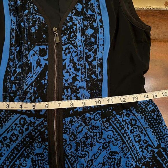 Nanette Lepore Silk Sleeveless V Neck Front Zip Geometric Print Dress Sz 4 - Picture 9 of 12